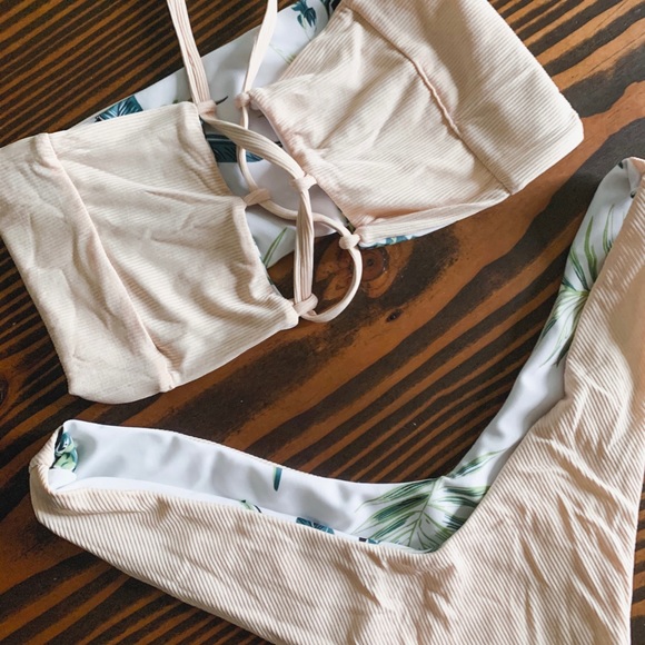 White Palm & Pink Reversable Bikini - Picture 2 of 2